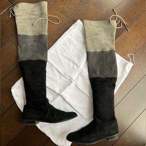 Stuart Weitzman Black and Gray Over the Knee Boots